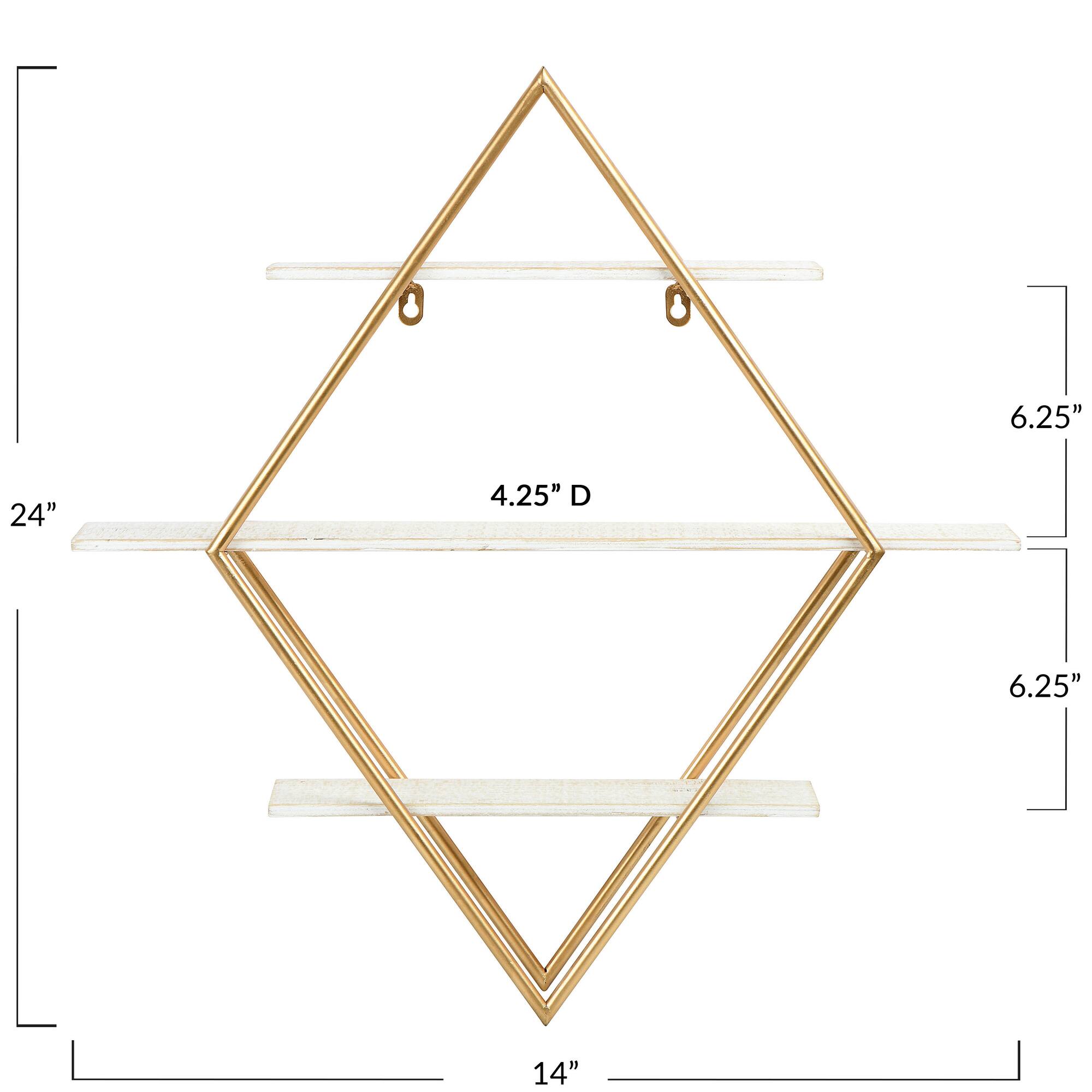 Hello Honey® Wood & Gold Diamond Wall Shelf
